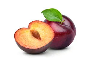 What celebrity is at the center of a plum? image