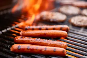 What do you call a long line of people waiting for their hotdog? image