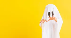 What does the ghost say when she greets her boyfriend? image