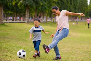 Why did the mom decide to play soccer in her spare time? image